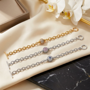 davinci create a luxury photoshoot of the three bracelets